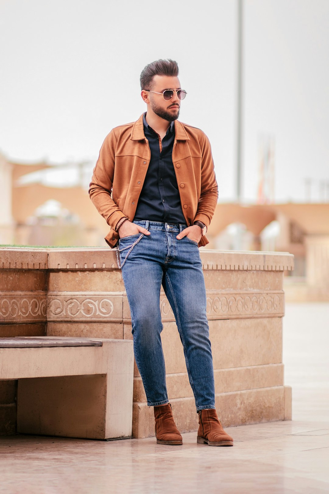 Cardigan Lana Hombre Camel